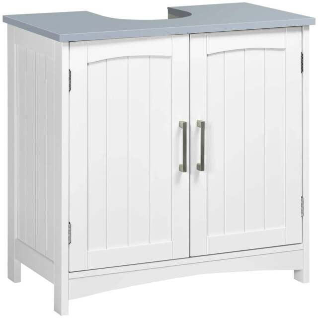 Rackhams Pedestal Under Sink Cabinet with Double Doors, Modern Bathroom Vanity Unit, Storage Cupboard with Adjustable Shelves, White - image 1