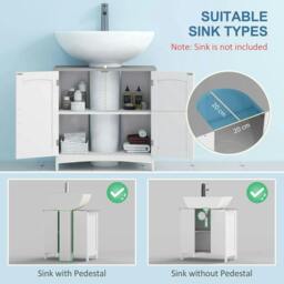 Rackhams Pedestal Under Sink Cabinet with Double Doors, Modern Bathroom Vanity Unit, Storage Cupboard with Adjustable Shelves, White - thumbnail 4