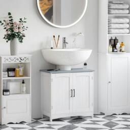 Rackhams Pedestal Under Sink Cabinet with Double Doors, Modern Bathroom Vanity Unit, Storage Cupboard with Adjustable Shelves, White - thumbnail 2