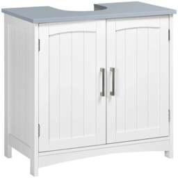 Rackhams Pedestal Under Sink Cabinet with Double Doors, Modern Bathroom Vanity Unit, Storage Cupboard with Adjustable Shelves, White - thumbnail 1