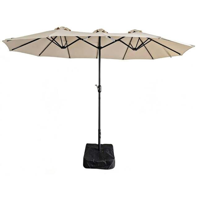 Rackhams 4.6m Patio Parasol Large Double Sided Garden Umbrella Crank Handle Base Beige - Beige - image 1