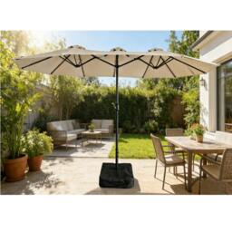 Rackhams 4.6m Patio Parasol Large Double Sided Garden Umbrella Crank Handle Base Beige - Beige - thumbnail 4