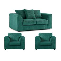 Rackhams Luxor Jumbo Cord 2 Seater and 2 x Armchairs - Scatter Back - Teal - thumbnail 1