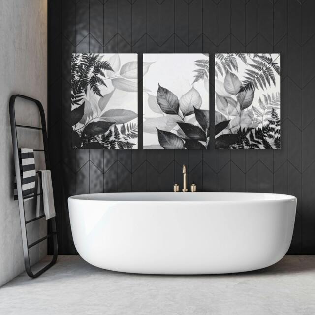 Rackhams Bathroom Wall Prints - Set of 3 Botanical Wall art Prints - 20 x 30 in / 50 x 76 cm - Matte Museum Quality Art Paper 290 gsm - Black Frame - image 1