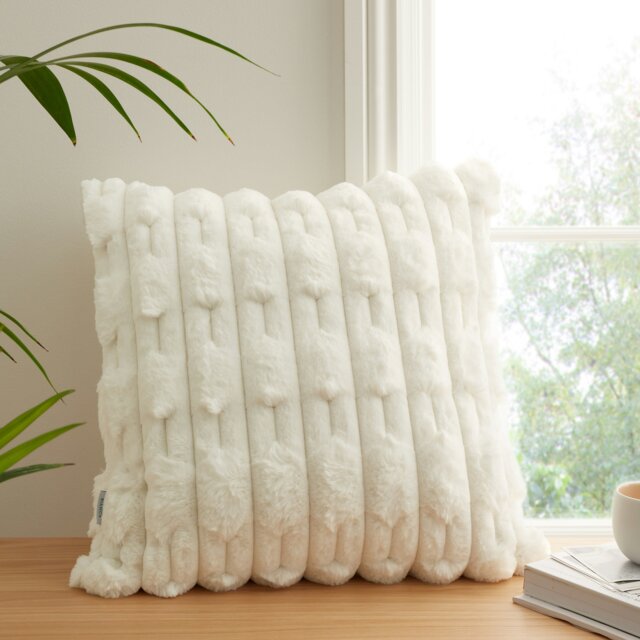Rackhams So Soft Carved Faux Fur Cushion - Cream - Cream - 50x50cm - image 1