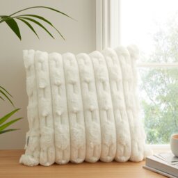Rackhams So Soft Carved Faux Fur Cushion - Cream - Cream - 50x50cm
