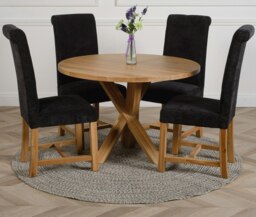 Rackhams Oregon Round Oak Dining Table with Washington Fabric Chairs - 1 - 4 chairs - Black - thumbnail 4