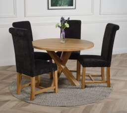 Rackhams Oregon Round Oak Dining Table with Washington Fabric Chairs - 1 - 4 chairs - Black - thumbnail 1