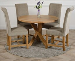 Rackhams Oregon Round Oak Dining Table with Washington Fabric Chairs - 1 - 4 chairs - Black - thumbnail 2