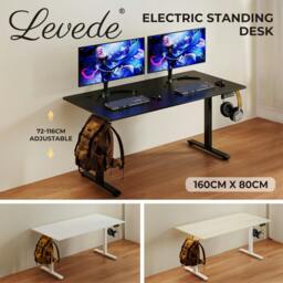 Rackhams Electric Standing Desk  Adjustable Height Workstation 160cm Metal Frame - White - thumbnail 4