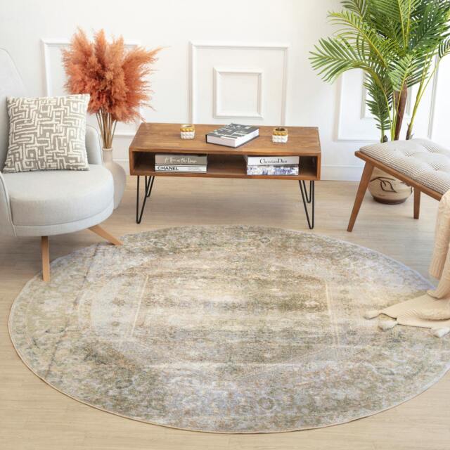 Rackhams Lillian-Washable Orange Brown Traditional Vintage Boho Rug - 200cm_diameter - image 1