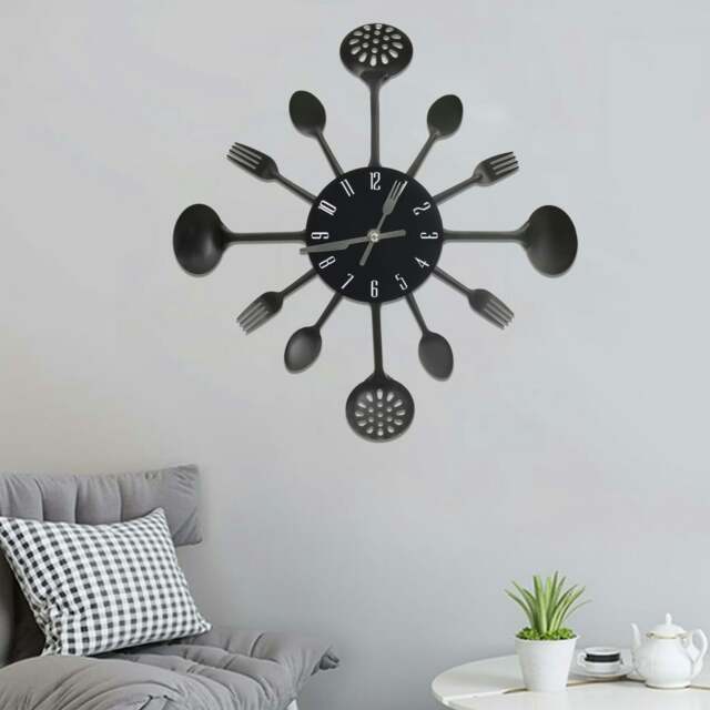 Rackhams Wall Clock with Spoon and Fork Design Black 40 cm Aluminium