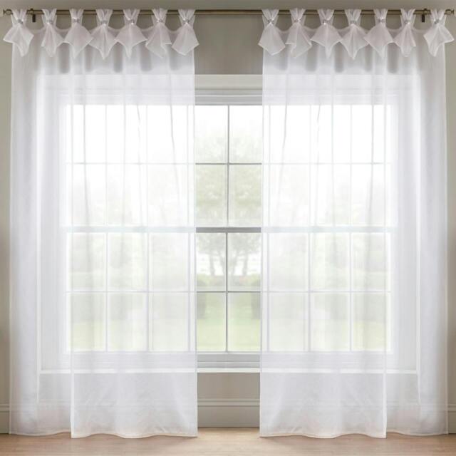 Rackhams Linen Look Voile Tab Top Curtain Pair - White - 145cm width x 275cm drop - image 1
