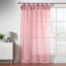 Rackhams Linen Look Voile Tab Top Curtain Pair - White - 145cm width x 275cm drop - thumbnail 4