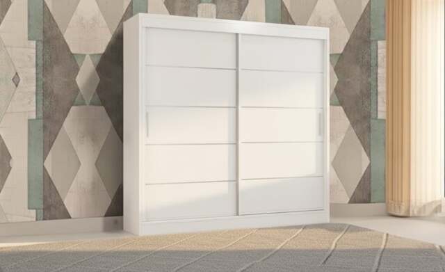Rackhams Stylish Bedroom Sliding Wardrobe - comes in White/Grey/Black/Oak and Width 120cm/150cm/180cm/203cm/250cm - 180cm - White - Modern - image 1