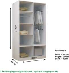 Rackhams Stylish Bedroom Sliding Wardrobe - comes in White/Grey/Black/Oak and Width 120cm/150cm/180cm/203cm/250cm - 180cm - White - Modern - thumbnail 3