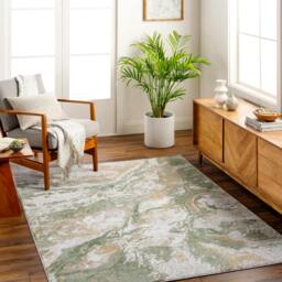 Rackhams San Francisco-Abstract Green Brown Yellow Taupe Modern Marble Rug - 160 x 213 cm - thumbnail 1