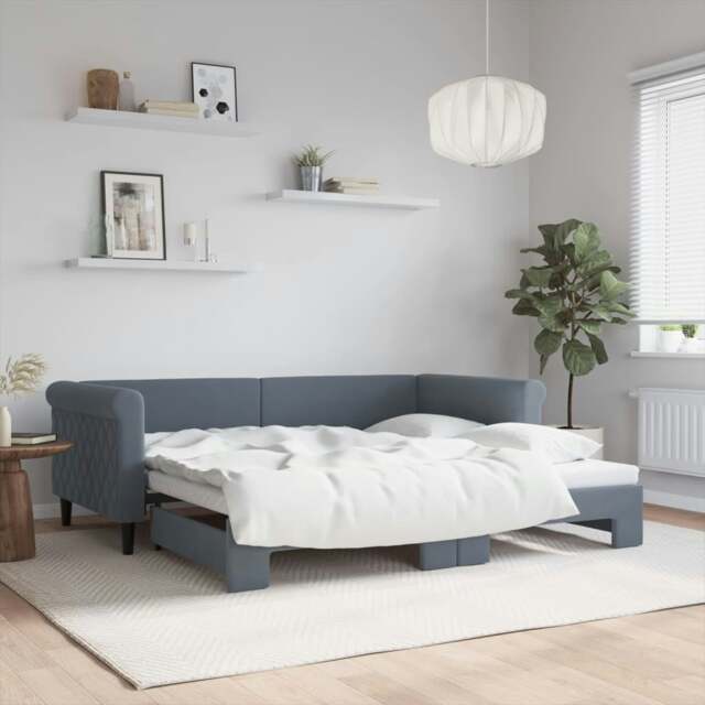 Rackhams Daybed with Trundle Dark Grey 90x190 cm Velvet
