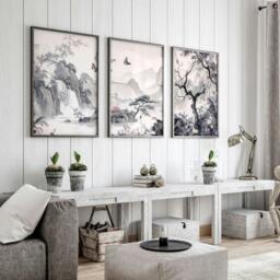 Rackhams Wall Art For Living Room Large - Set of 3 Chinoiserie Wall art Prints - 20 x 30 in / 50 x 76 cm - Matte Museum Quality Art Paper 290 gsm - Black Frame - thumbnail 2