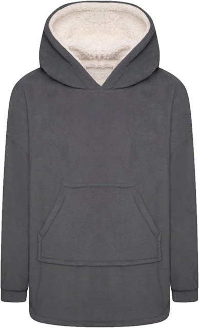 Rackhams Kids Coral Fleece Blanket Hoodie - Charcoal - S/M