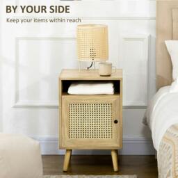 Rackhams Bedside Table with Rattan Element, Side End Table with Shelf and Cupboard, 39cmx35cmx60cm, Set of 2, Natural - thumbnail 4