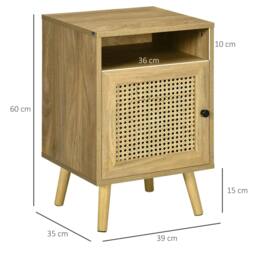 Rackhams Bedside Table with Rattan Element, Side End Table with Shelf and Cupboard, 39cmx35cmx60cm, Set of 2, Natural - thumbnail 3