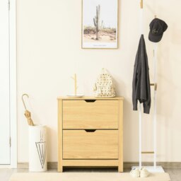 Rackhams 12-Shoe Storage Cabinet 4 Shelves 2 Drawers Tabletop 4 Legs Modern Brown - Natural Wood Finish - thumbnail 3