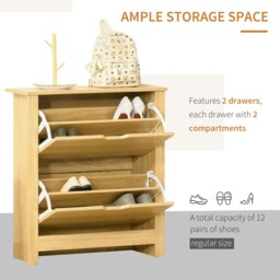 Rackhams 12-Shoe Storage Cabinet 4 Shelves 2 Drawers Tabletop 4 Legs Modern Brown - Natural Wood Finish - thumbnail 4