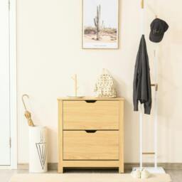 Rackhams 12-Shoe Storage Cabinet 4 Shelves 2 Drawers Tabletop 4 Legs Modern Brown - Natural Wood Finish