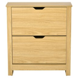 Rackhams 12-Shoe Storage Cabinet 4 Shelves 2 Drawers Tabletop 4 Legs Modern Brown - Natural Wood Finish - thumbnail 2