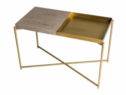 Rackhams Iris Combination Top Side Tables - Weathered Oak - Brushed Brass - thumbnail 1