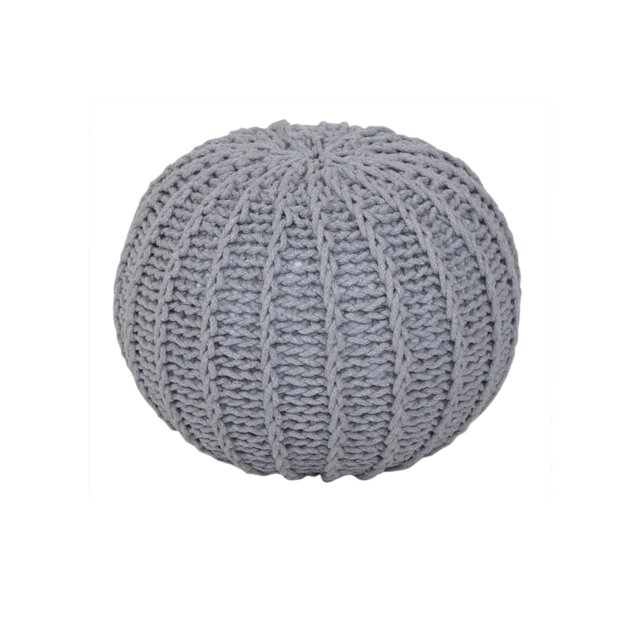 Rackhams Cable Knit Round Pouffe Chunky Seat Footstool Ottoman 100% Cotton Handmade - Silver - image 1
