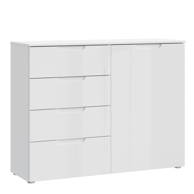Rackhams Sienna 4 Chest of Drawers 1 Door in White/White High Gloss - White - High Gloss - Melamine - image 1