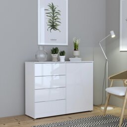 Rackhams Sienna 4 Chest of Drawers 1 Door in White/White High Gloss - White - High Gloss - Melamine - thumbnail 4