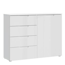 Rackhams Sienna 4 Chest of Drawers 1 Door in White/White High Gloss - White - High Gloss - Melamine