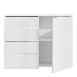 Rackhams Sienna 4 Chest of Drawers 1 Door in White/White High Gloss - White - High Gloss - Melamine - thumbnail 3