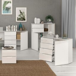 Rackhams Sienna 4 Chest of Drawers 1 Door in White/White High Gloss - White - High Gloss - Melamine - thumbnail 6