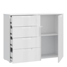 Rackhams Sienna 4 Chest of Drawers 1 Door in White/White High Gloss - White - High Gloss - Melamine - thumbnail 2