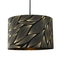 Rackhams Designer Black Lamp Shade with Gold Foil Leaves with Inner Satin Fabric Lining - thumbnail 4