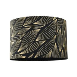 Rackhams Designer Black Lamp Shade with Gold Foil Leaves with Inner Satin Fabric Lining