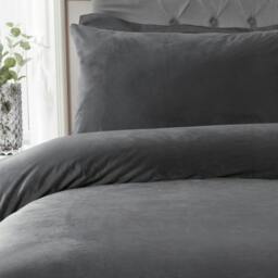 Rackhams Luxury Soft & Elegant Matte Velvet Duvet Cover Set with Pillowcases- Charcoal - Double (200cm x 200cm) - thumbnail 2