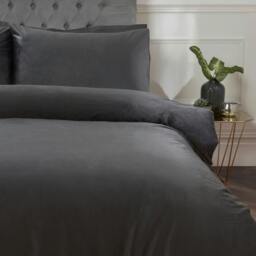 Rackhams Luxury Soft & Elegant Matte Velvet Duvet Cover Set with Pillowcases- Charcoal - Double (200cm x 200cm) - thumbnail 3