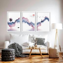 Rackhams Japanese landscape paintings - set of 3 framed wall art - A2 16.54 x 23.39 in / 42 x 59.4 cm - Satin Photo paper 280 gsm - White Frame - thumbnail 2