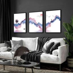 Rackhams Japanese landscape paintings - set of 3 framed wall art - A2 16.54 x 23.39 in / 42 x 59.4 cm - Satin Photo paper 280 gsm - White Frame - thumbnail 1