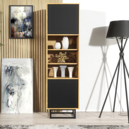 Rackhams Vintage 175cm Loft Retro Industrial Style Display Cabinet Oak - thumbnail 3