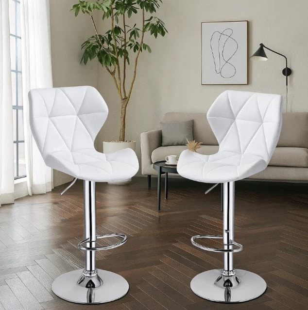 Rackhams Set of 2 Adjustable Swivel Bar Stools with Backrest Gas Lift Kitchen Breakfast Chairs - White - image 1