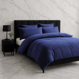 Rackhams Teddy Bear Fleece Duvet Cover & Pillow Case Set - Double - Navy