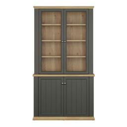 Rackhams Pontypool 4 Door Display Cabinet in Grey and Mauvella Oak - Matt - Grey & Oak - W 109.1 X  H 202.1 X  D 43.3cm - thumbnail 3