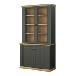 Rackhams Pontypool 4 Door Display Cabinet in Grey and Mauvella Oak - Matt - Grey & Oak - W 109.1 X  H 202.1 X  D 43.3cm - thumbnail 4