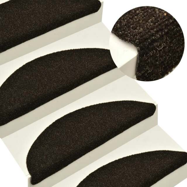 Rackhams Self-adhesive Stair Mats 10pcs Dark Brown 56x17x3cm Needle Punch - image 1